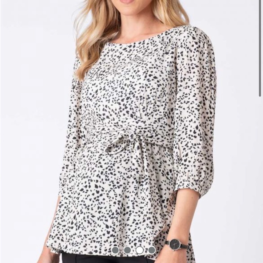 Seraphine ivory and black maternity shirt with tie belt